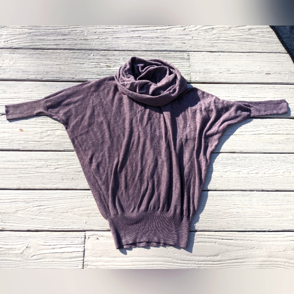 Sarsaparilla Gathered Turtleneck Lightweight Bat Wing Sweater - Size S